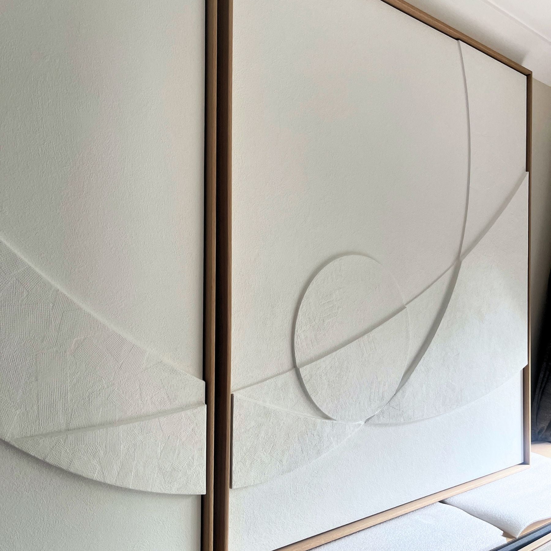 Decorative 3D wall relief textured artwork with abstract design in a neutral colour scheme